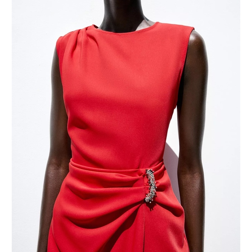 NWT Zara Midi Dress Red With Hardware Rouge Rare Small New 3897/100 Maxi Long - Picture 3 of 14